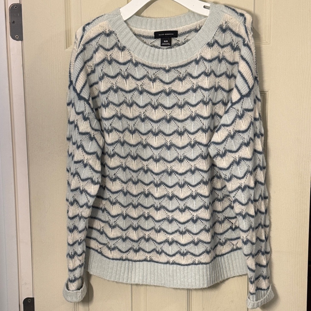 Club Monaco Blue and Cream Chevron Sweater